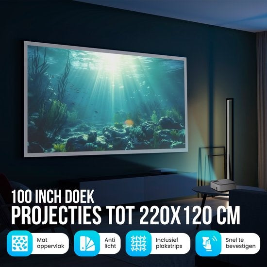 Écran de projection Strex - Écran de rétroprojection - 100 pouces - 16:9 - Toile de projection - Angle de vision 160° - Matériel de montage inclus - 220x120 CM