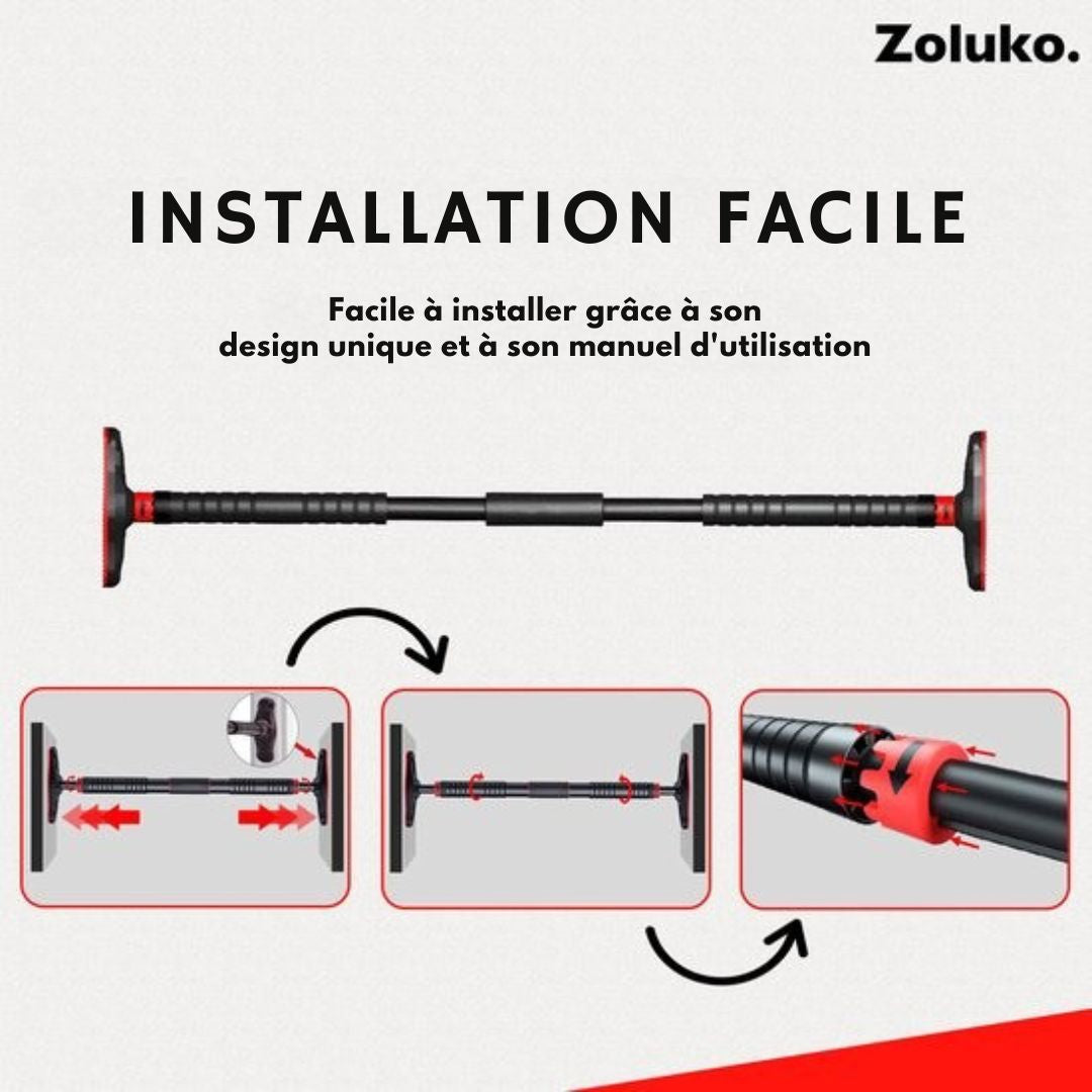 Barre de traction pour le fitness - Zoluko - Capacité de charge de 200kg - Fixation facile - sport à domicile - menton - Noir/Rouge