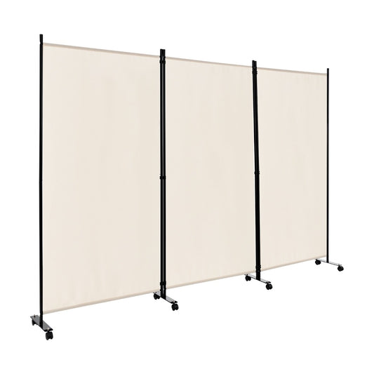 Coast 180 cm séparateur d'espace sur roues pliable paravent avec 3 panneaux librement combinés blanc