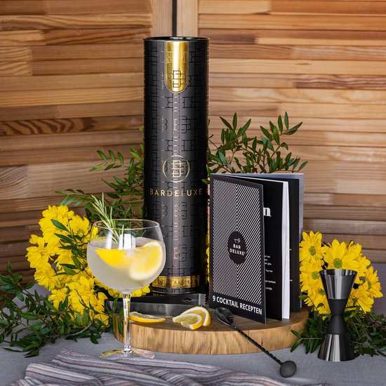 BarDeluxe® Cocktail Set - 12-Piece - Cocktail Shaker 750 ml - Stainless Steel - Includes Luxury Gift Box - Storage Bag & Recipe Book - Black