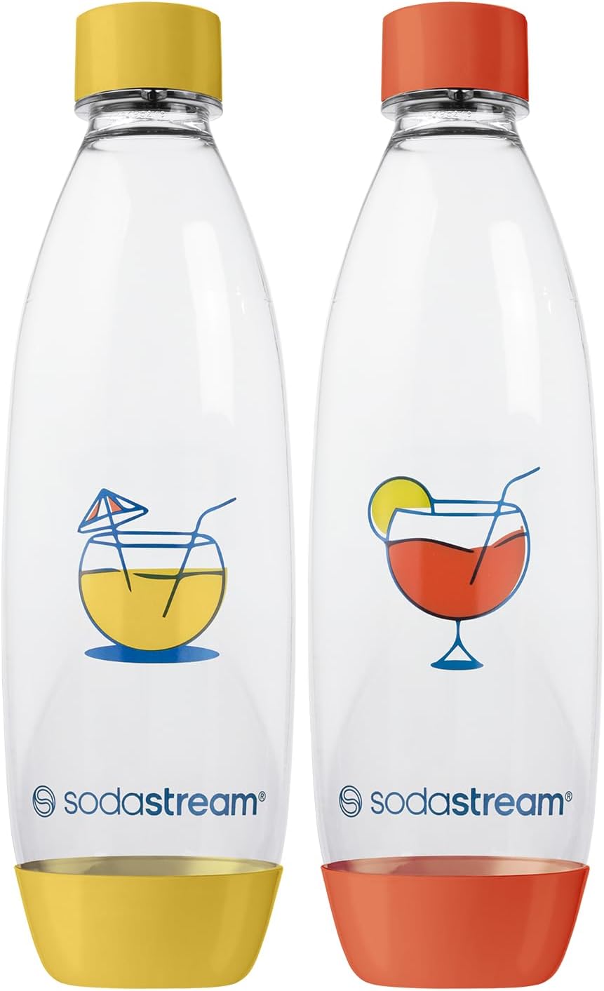 Bouteilles d'eau gazeuse Sodastream Fuse - Lot de 2 - 1 litre par bouteille - Colorées - Lavables au lave-vaisselle