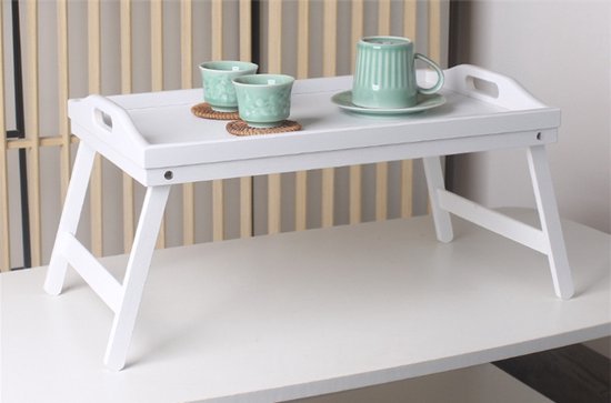 Plateau de petit-déjeuner au lit Ceruzo – Table de lit pliable en bambou 50 x 30 cm – Blanc