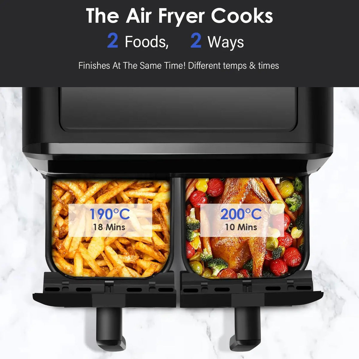 Friteuse à air chaud Oyajia à deux zones avec réglage indépendant de la température - Écran tactile numérique - 4,5 L - Noir