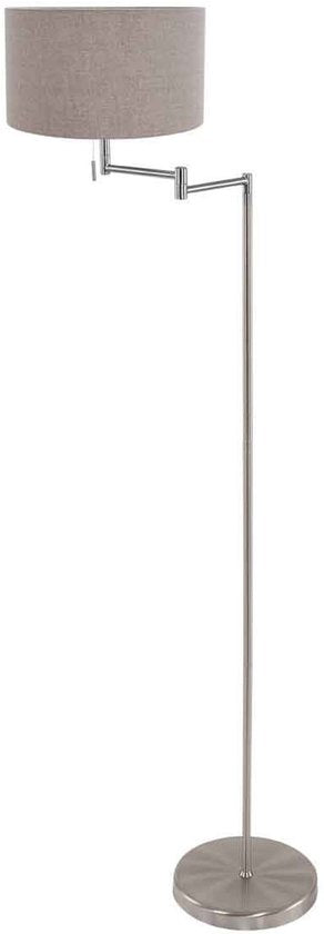 Lampadaire Bella 3879ST couleur acier avec abat-jour en velours gris, rabattable, en métal et textile, hauteur 154 cm, diamètre de l'abat-jour 30 cm - Mexlite