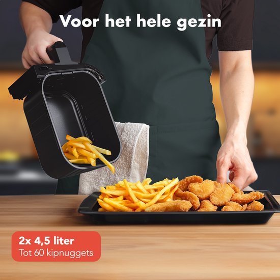 Airfryer XXL Double Zone - KitchenBrothers - 9L - 2400W - Friteuse à air chaud - 50ºC à 200ºC - 10 programmes de cuisson - Noir