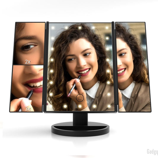 Gadgy Make Up Spiegel met Verlichting - Cosmetica Spiegel - Scheerspiegel - Staand met 2 Vergrootspiegels - op Batterijen of USB (kabel incl) - Cadeau voor Vrouw
