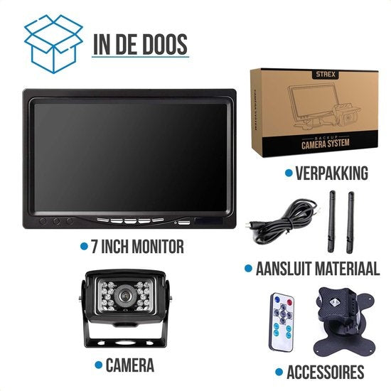 Ensemble de caméra de recul Strex sans fil - Écran 7" - Vision nocturne 18LED 15m - IP67 étanche - Caméra de recul - Convient pour tous types de véhicules