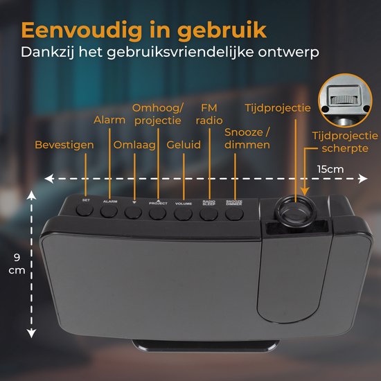 Radio-réveil Nuvance - Réveil numérique avec projection - Radio-réveil - 2 alarmes - Réveils numériques - Radio-réveil sur secteur