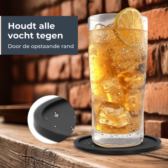 Castagnola Sous-verres en silicone - Sous-verres pour verres - Sous-verres design avec support - Set de sous-verres - Antidérapant - Lot de 8 - Noir