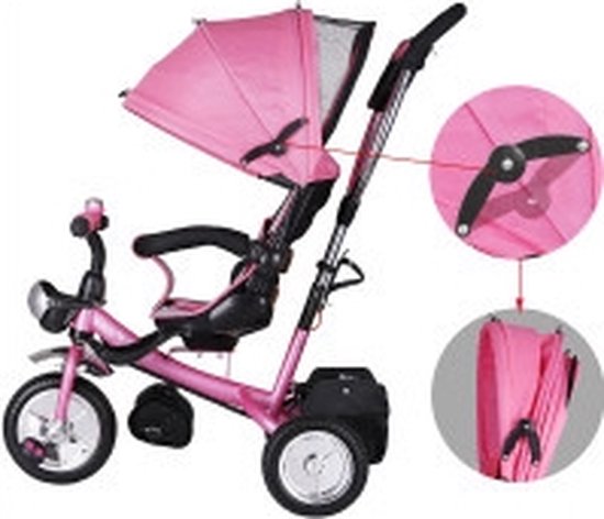 Vélo/tricycle enfant - Rose - Barre de poussée - toit pliant - repose-pieds pliant - panier inclus