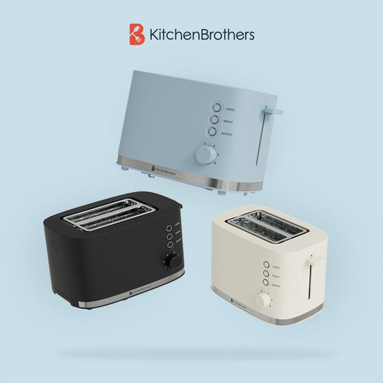 KitchenBrothers Toaster - Grille-pain - 6 niveaux de chaleur réglables - 2 fentes extra-larges - 870W - Bleu pastel