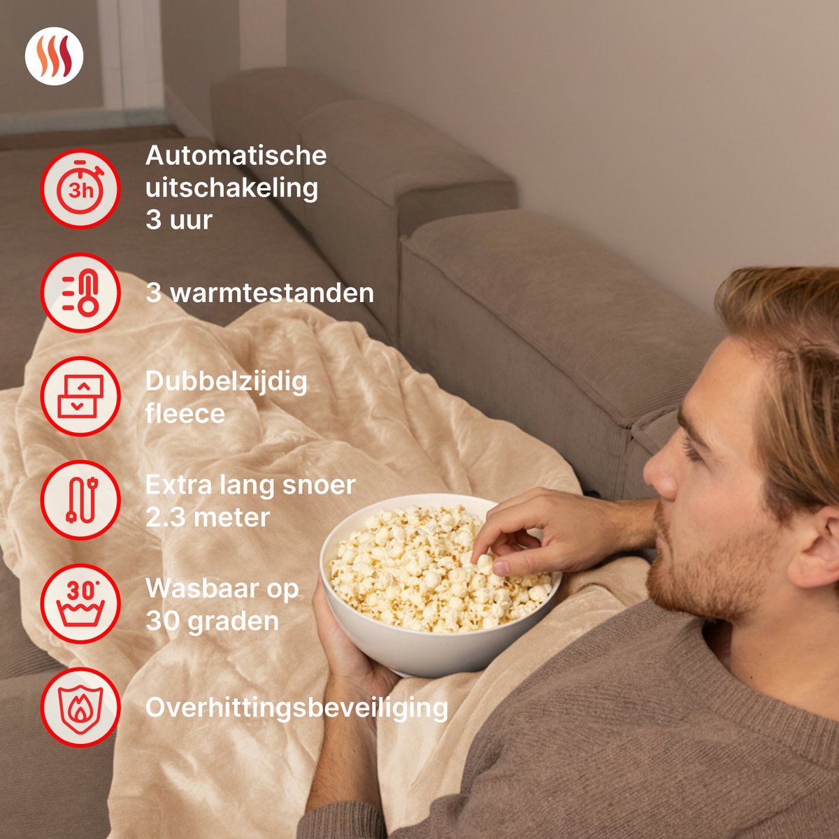 Couverture chauffante Seranova - 160 x 120 cm - Couverture chauffante pour une personne - Polaire double face - Couverture douillette - Beige