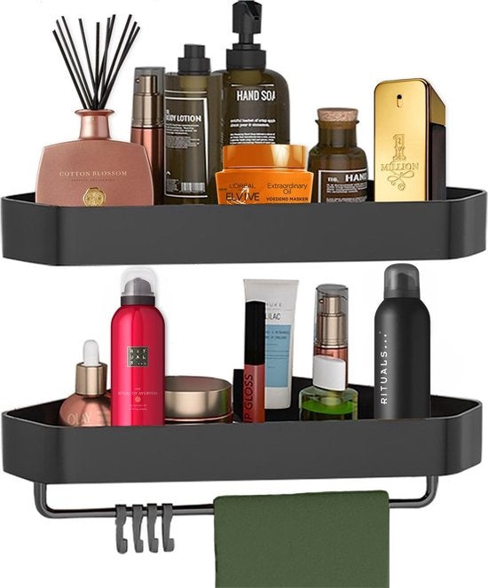 Goliving Support de douche 2 couches - Support de douche sans perçage - Support de douche d'angle - Panier de douche - Support de salle de bain - Accessoires de salle de bain - Noir