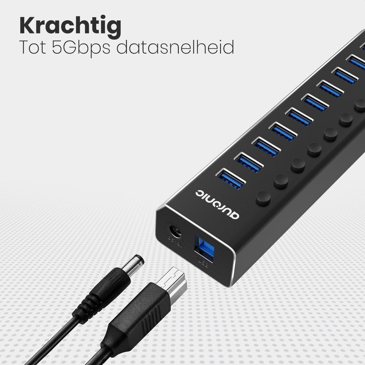 Auronic USB Hub 3.0 - Répartiteur USB avec 10 ports - avec alimentation - 5 GBP - Indication Led - Noir
