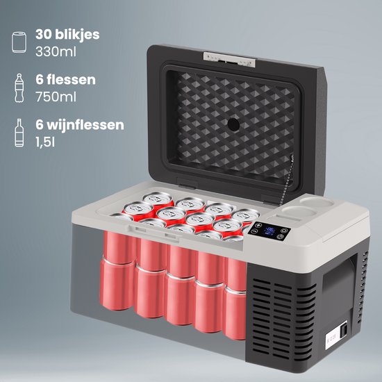 Auronic Electric Cool Box - Frigobox - Compresseur - 12V 230 Volt - Voiture - 20L - Noir/Gris