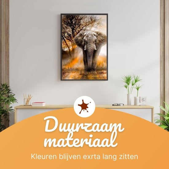 Rubye® Peinture par Numéros pour Adultes – Éléphant Puissant – Pinceaux Inclus – Toile de Peinture sur Toile – Coloriage par Numéro – 40x50cm