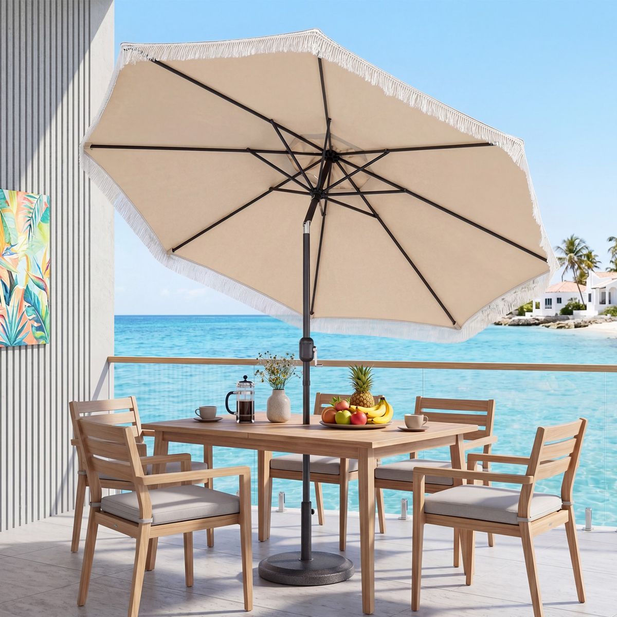 Parasol Coast avec système de balancement et fonction d'inclinaison - 270 cm de diamètre - baleines métalliques robustes - beige
