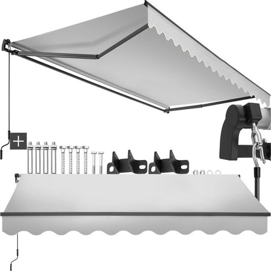 tectake® Sunshade with Articulated Arm - 300 x 250 cm - Store - Protection solaire pour fenêtre, balcon, extérieur - Fixation murale - Résistant à l'eau et aux UV - Gris clair