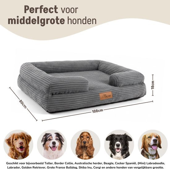 By Cee Cee Panier orthopédique pour chien - Coussin orthopédique pour chien - Lit pour chien - Tissu côtelé - Pour chiens de taille moyenne - Gris - 108x81cm - Luca