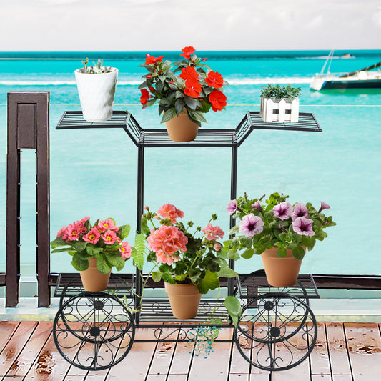 Porte-fleurs décoratif Porte-plantes avec 6 étagères avec chariots à fleurs autoportants pour intérieur et extérieur métal noir 80,5 x 25 x 75