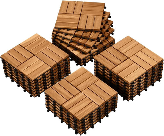Yaheetech Dalles de terrasse en bois d'acacia marron clair - 27 pièces - 30 x 30 cm - Dalles à cliquer résistantes à l'eau pour balcon, terrasse et jardin