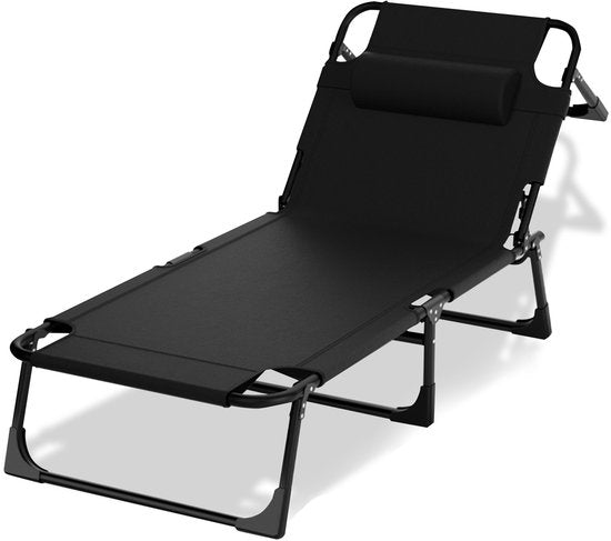 Outbee Lounger - Chaise longue - Lit de soleil - 190x55x30 cm - Pliable - Réglable - Résistant aux intempéries - Noir
