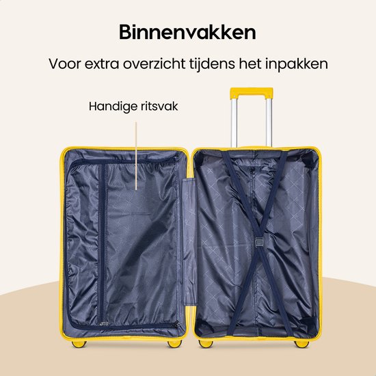 SKYCASES Urban Adventurer - Valise de voyage moyenne - Verrouillage par numéro - 44x27x66cm - 78L - Valise de voyage avec verrouillage de valise - Roues pivotantes - Jaune