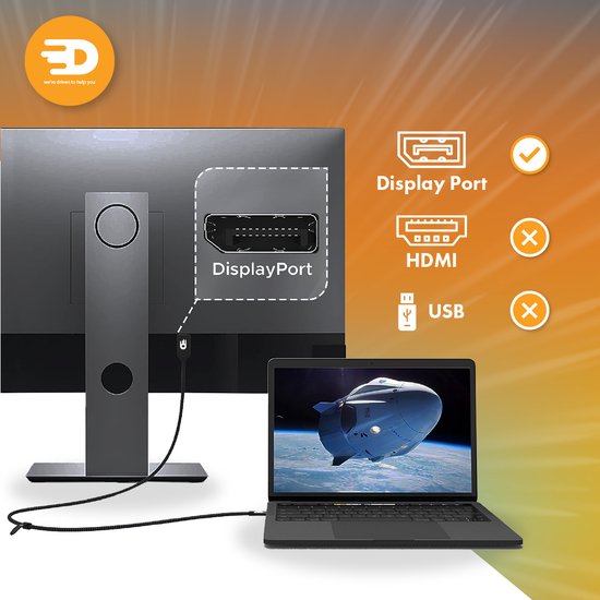 Câble USB C vers Displayport - 8K 60Hz 4K 120Hz - Thunderbolt 3 - Convient à Apple / iMac / Macbook (Pro) - 1,8 mètres