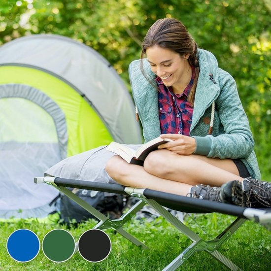 Lit de camp TecTake - xl lit de camp 190 cm - Noir - 401212