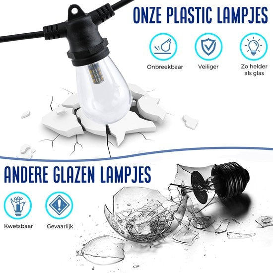 SHINE - Guirlande lumineuse d'extérieur - Guirlande lumineuse à énergie solaire - Cordon d'allumage à leds solaires - Éclairage de fête - Guirlande d'ampoules - Éclairage de jardin - Éclairage d'ambiance vintage - 15 ampoules à leds enfichables avec téléc