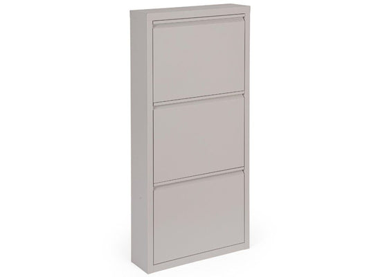 Étagère à chaussures Bizzotto Eyvin - 3 compartiments - Portes basculantes - Métal - 50 x 15 x 106 cm - Taupe