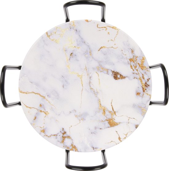 Castagnola Sous-verres en céramique avec support - Sous-verres pour verres - Sous-verres design - Sous-verres - Sous-verres à boire - Céramique - Liège - Lot de 6 - Blanc/Or