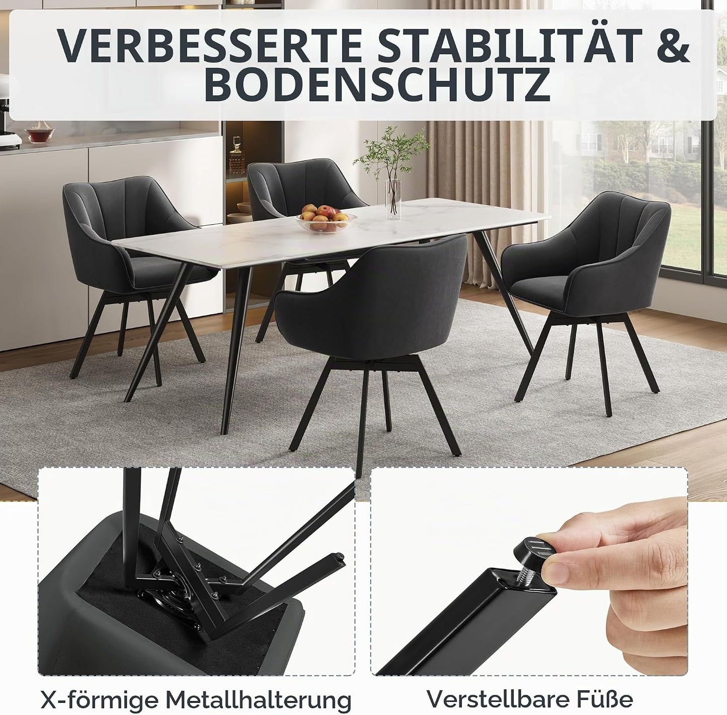 Chaise de salle à manger Yaheetech pivotante à 360° avec accoudoirs - Velours - 55 x 58,5 x 82 cm - Gris foncé