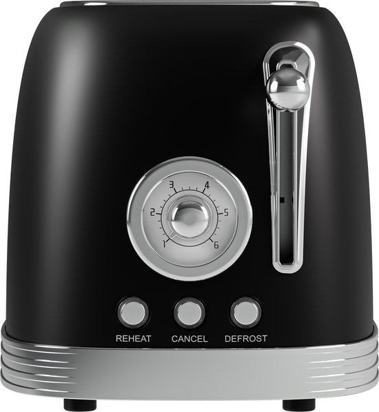 KitchenBrothers Retro Toaster - Grille-pain - 6 niveaux de chaleur - 2 fentes extra-larges - 815W - Noir