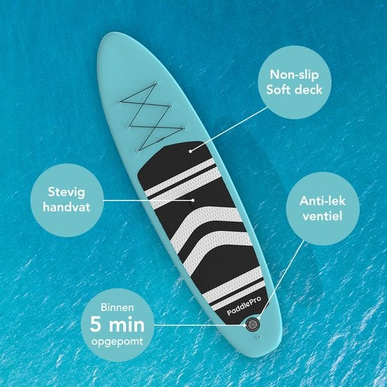 LifeGoods SUP Board - Inflatable Paddle Board - Set complet - Max. 135KG - 320x81cm - Vert menthe/Noir