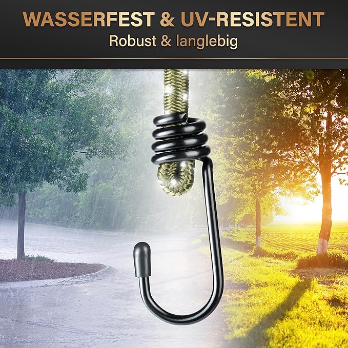 Heroism Lot de 10 sangles d'arrimage en caoutchouc avec crochets - testées TÜV/GS, élastiques, 30-100 cm, pour le transport, le camping et la sécurité