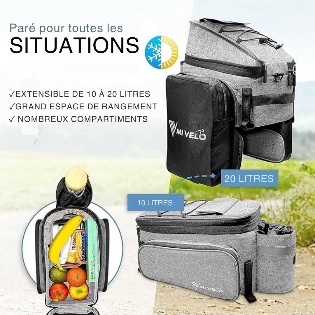 Pannier Bagage pour vélo MIVELO - Imperméable et isolé - 20L - Gris