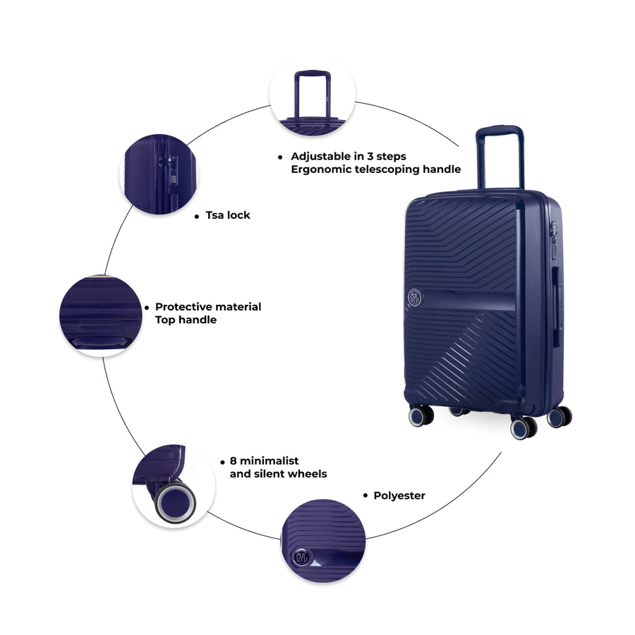 VALISE RIGIDE BLEUE DE TAILLE MOYENNE (TAILLE M)