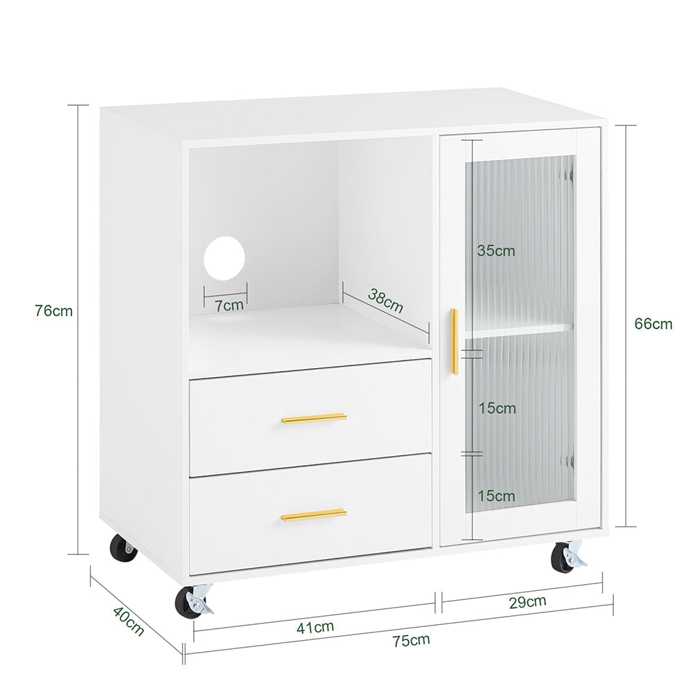 SoBuy ASK09-W meuble de bureau à roulettes avec porte-rouleau pour imprimante - blanc avec accents dorés - 75 x 40 x 76 cm