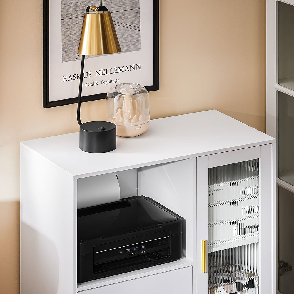 SoBuy ASK09-W meuble de bureau à roulettes avec porte-rouleau pour imprimante - blanc avec accents dorés - 75 x 40 x 76 cm