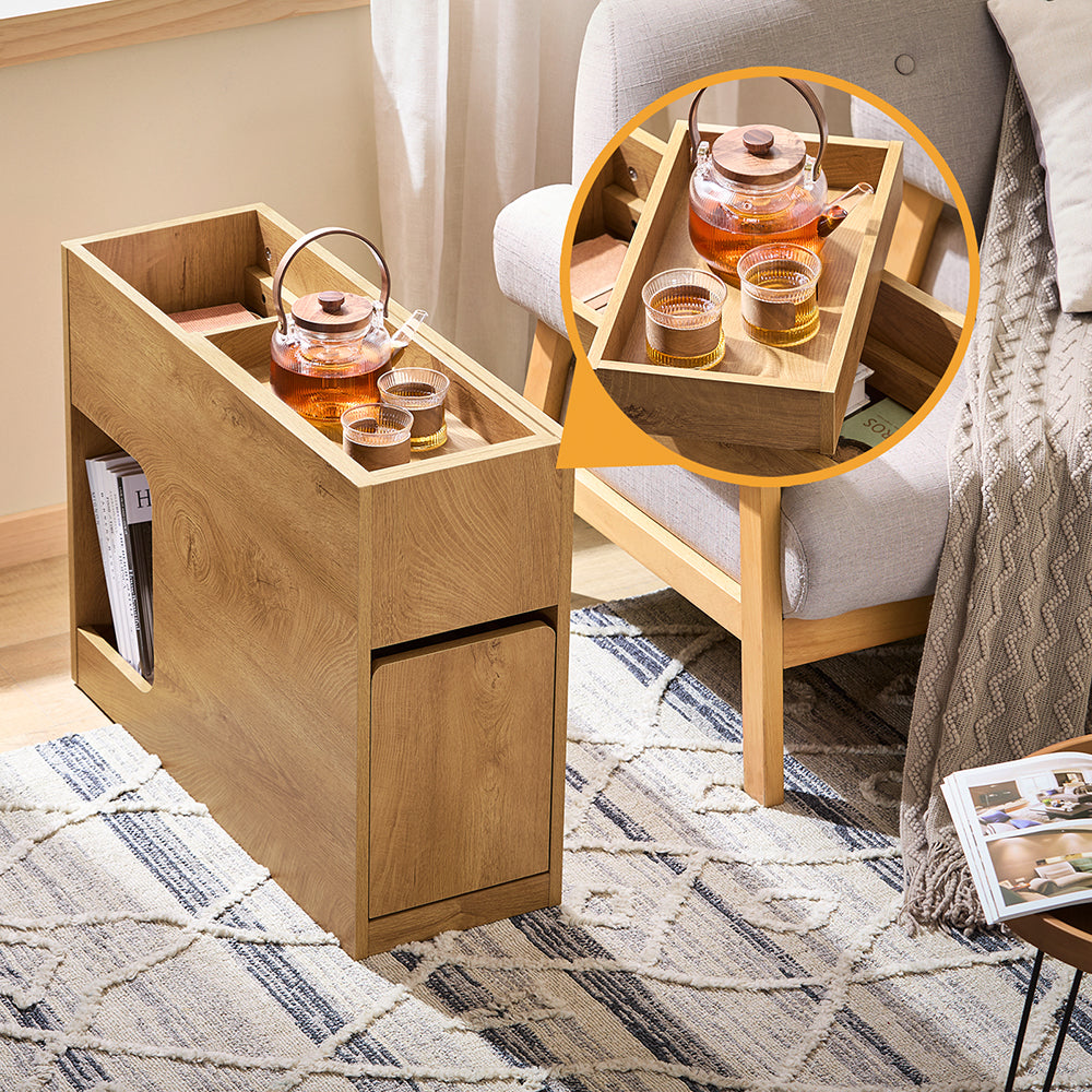 SoBuy Table d'appoint avec plateau amovible - Tiroir coulissant et compartiment ouvert - 70 x 25 x 55 cm - FBT158-N