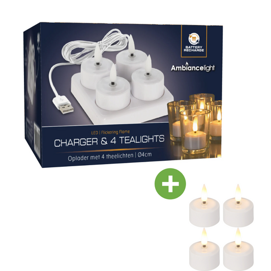 Set de 8 Bougies Chauffe-plat - Koopman - LED rechargeables - Blanc