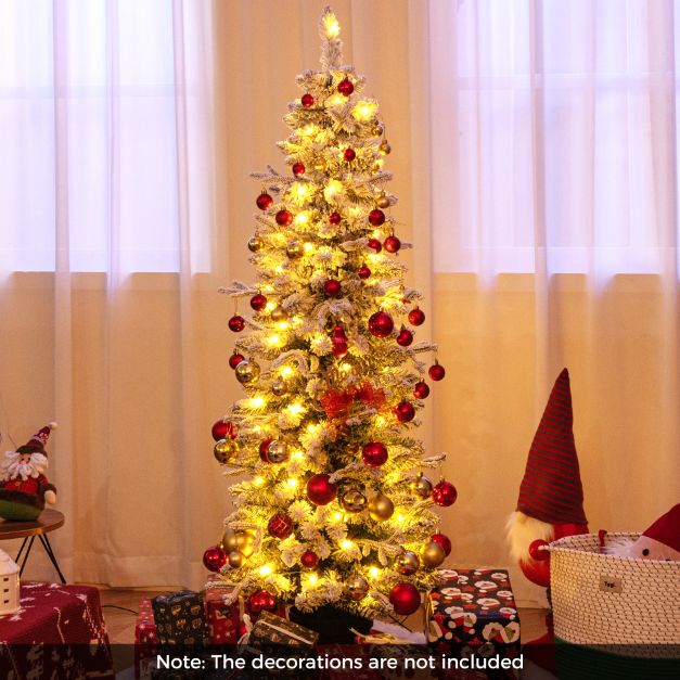 Costway Arbre de Noël artificiel - 140 LED et socle en ciment inclus - 180 x 50 x 180 cm - Vert/Blanc