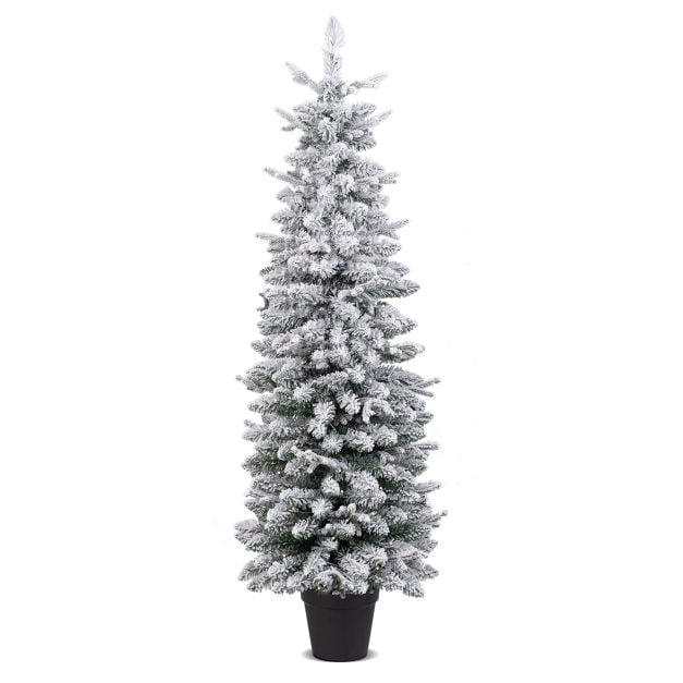 Costway Arbre de Noël artificiel - 140 LED et socle en ciment inclus - 180 x 50 x 180 cm - Vert/Blanc