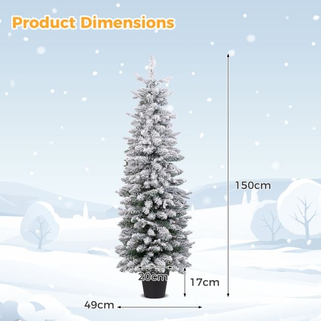 Costway Arbre de Noël artificiel - 140 LED et socle en ciment inclus - 180 x 50 x 180 cm - Vert/Blanc