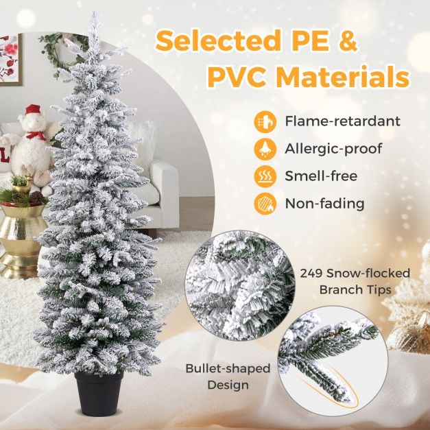 Costway Arbre de Noël artificiel - 140 LED et socle en ciment inclus - 180 x 50 x 180 cm - Vert/Blanc