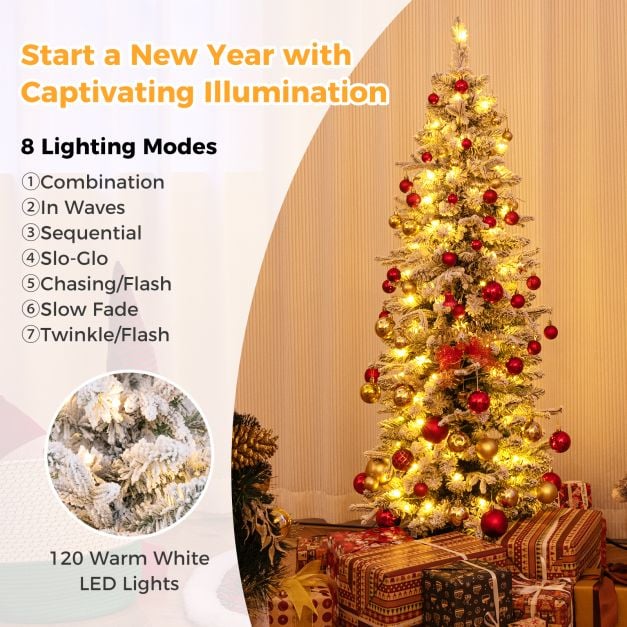 Costway Arbre de Noël artificiel - 140 LED et socle en ciment inclus - 180 x 50 x 180 cm - Vert/Blanc