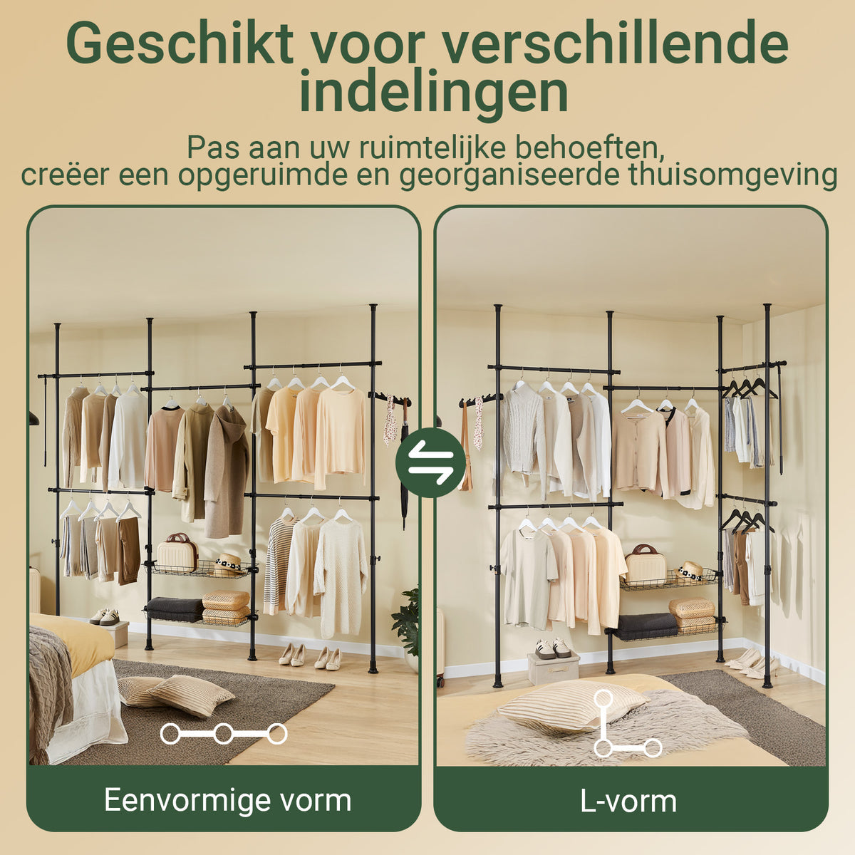 SoBuy KLS04-II-SCH Porte-vêtements télescopique - Noir - 209-311 x 200-295 cm - Porte-vêtements robuste en métal avec tringles et étagères