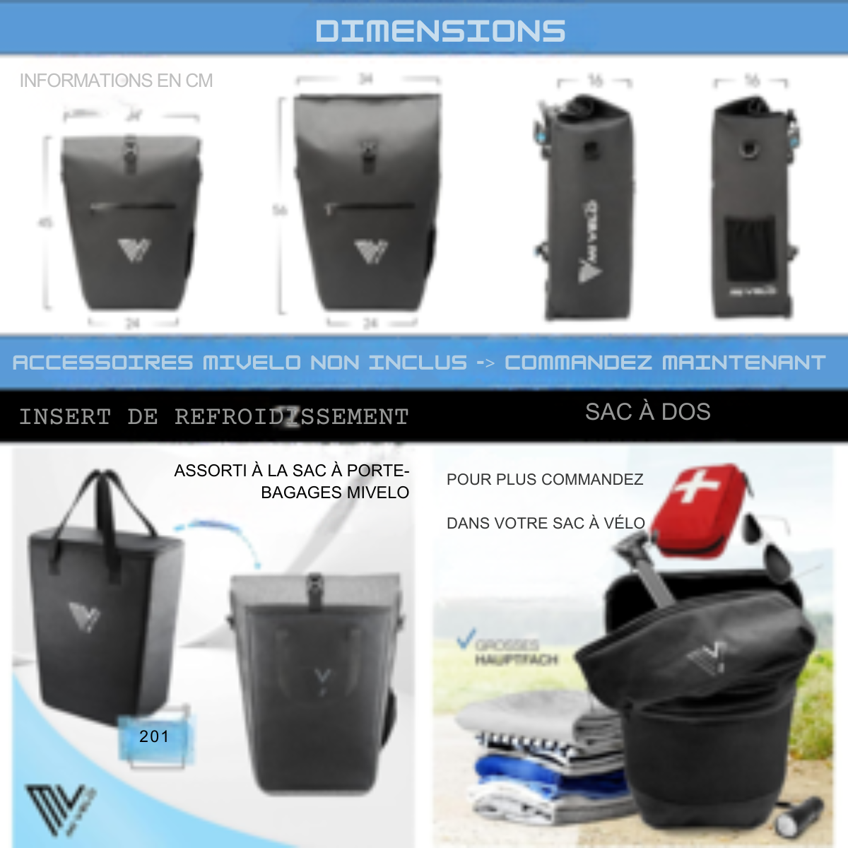 Pannier 3 en 1 MIVELO - Étanche - 25L - Avec compartiment pour ordinateur portable et bandoulière - Vert Menthe