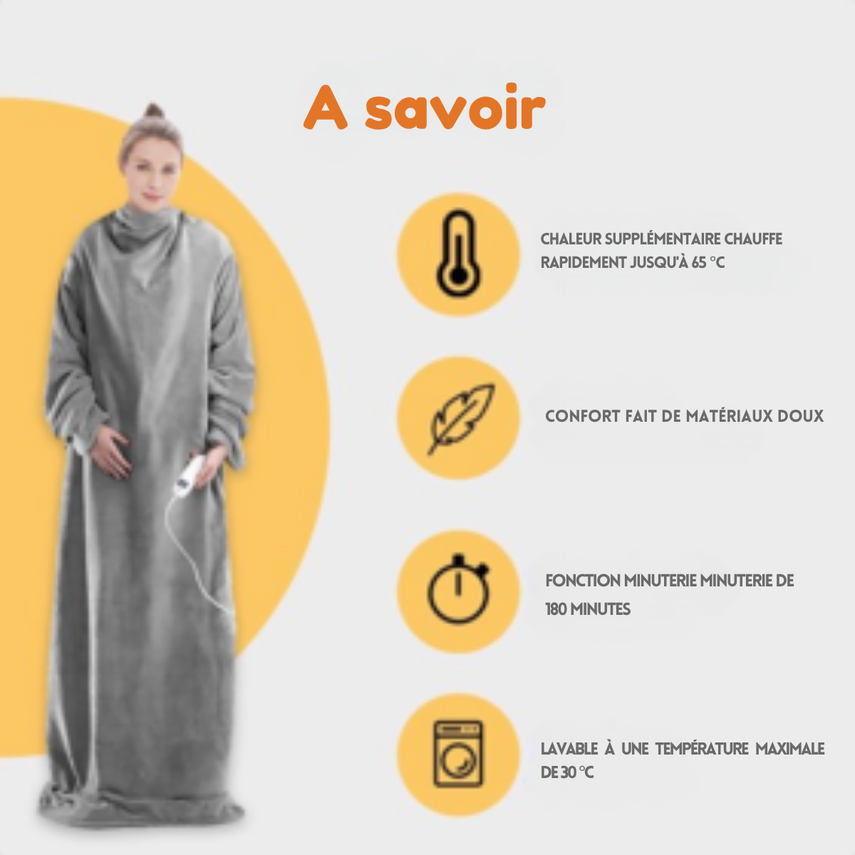 Couverture chauffante - Goliving - avec manches - Couverture douillette grande - Lavable - 9 réglages + minuterie - 195x125cm - Gris